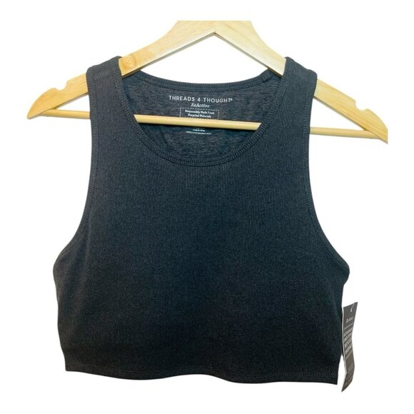 Threads 4 Thought Charcoal Gray Cropped Top Sz L Racerback Shelf Bra Ribbed Knit - Picture 1 of 5